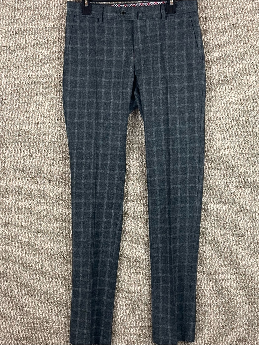 LBM 1911 Pants Men’s 32x34 100% Wool Gray Plaid Windowpane Dress Formal T573